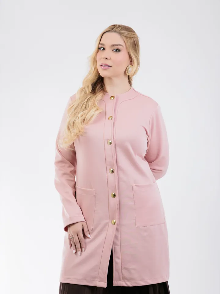 Jaleco rosa Gola redonda com botões dourados